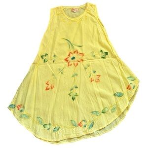 Yellow Floral Sleeveless Dress Beach Pool Coverup